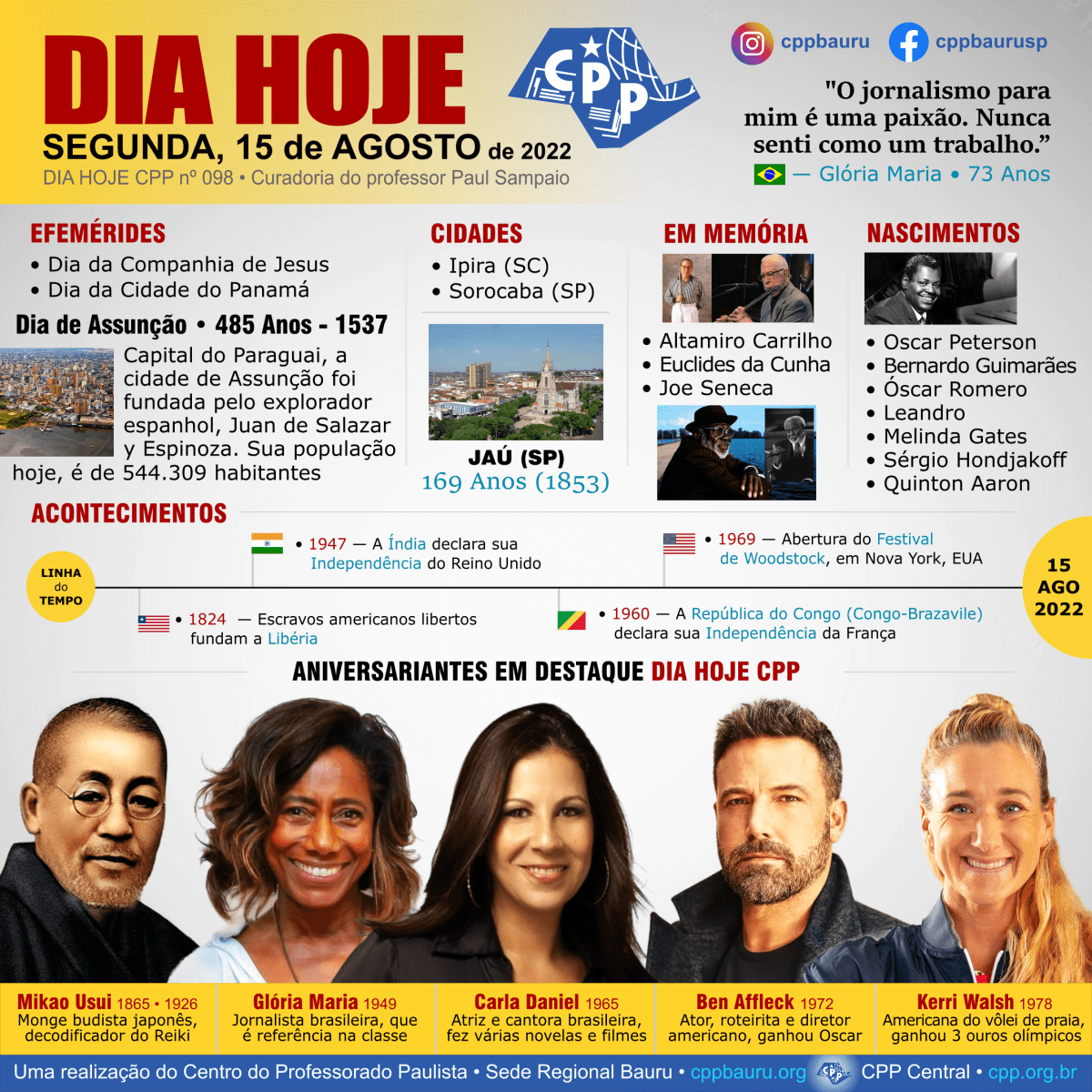 15 de Agosto de 2022 • Dia Hoje&nbsp;CPP