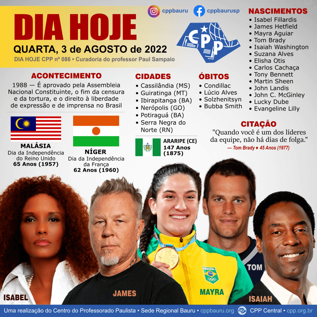 3 de Agosto de 2022 • Dia Hoje&nbsp;CPP