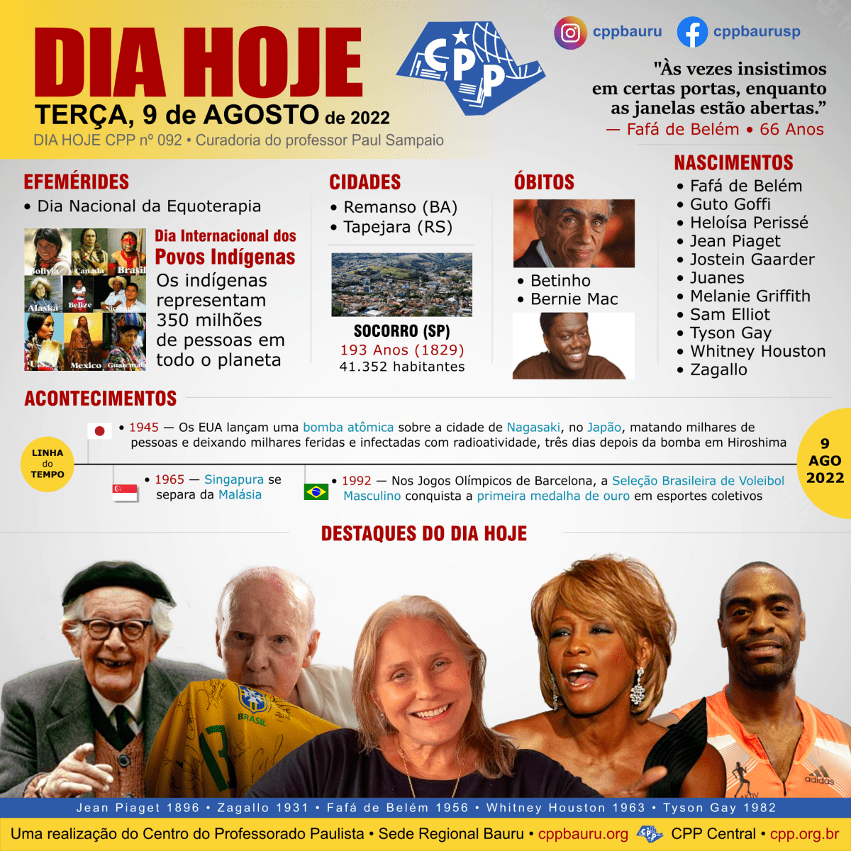 9 de Agosto de 2022 • Dia Hoje&nbsp;CPP