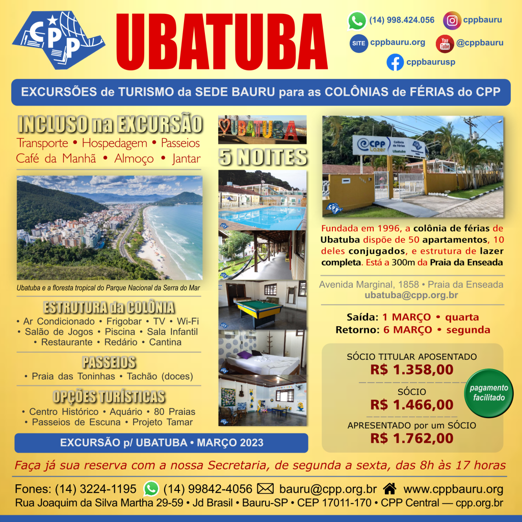 Ubatuba • Excursão de 5 Noites • Março&nbsp;2023