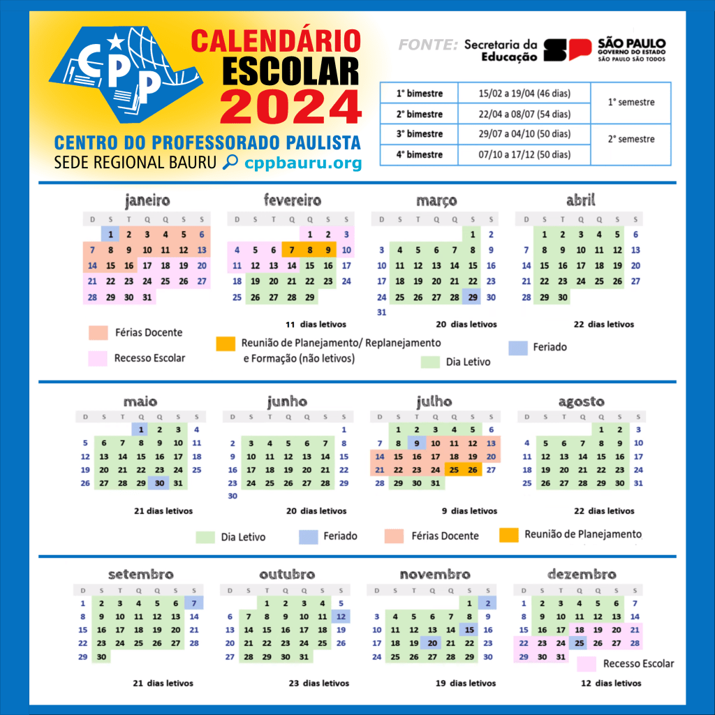 Calendário Escolar 2024 • Estado de São&nbsp;Paulo