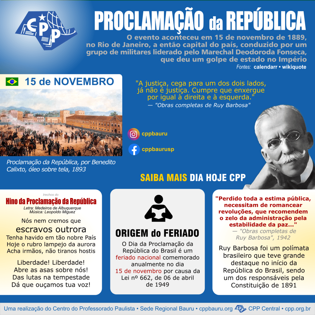 🔔 Dia da Proclamação da República do Brasil 🕗 15 de&nbsp;Novembro