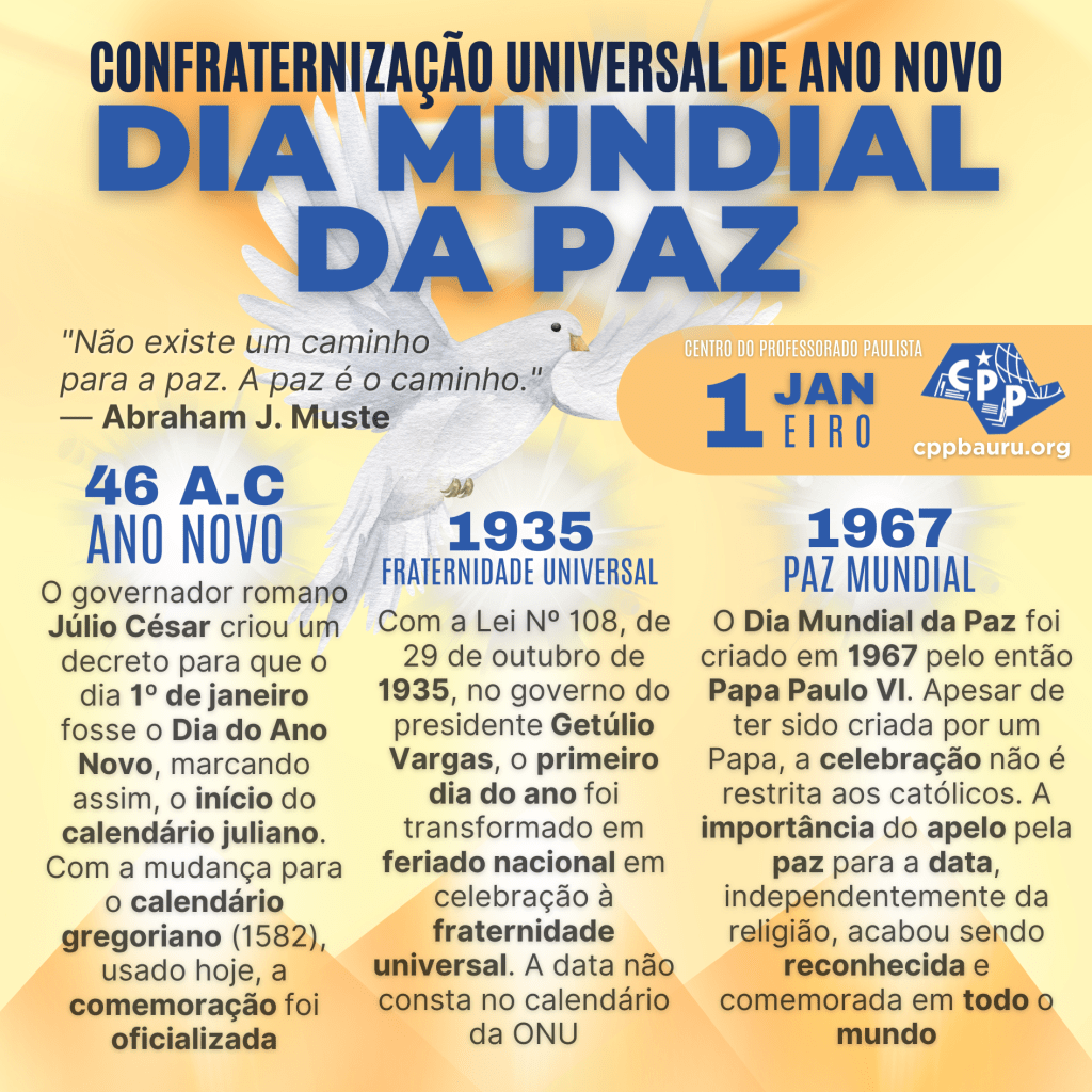 🔔 Dia Mundial da Paz 🕗 1 de&nbsp;Janeiro