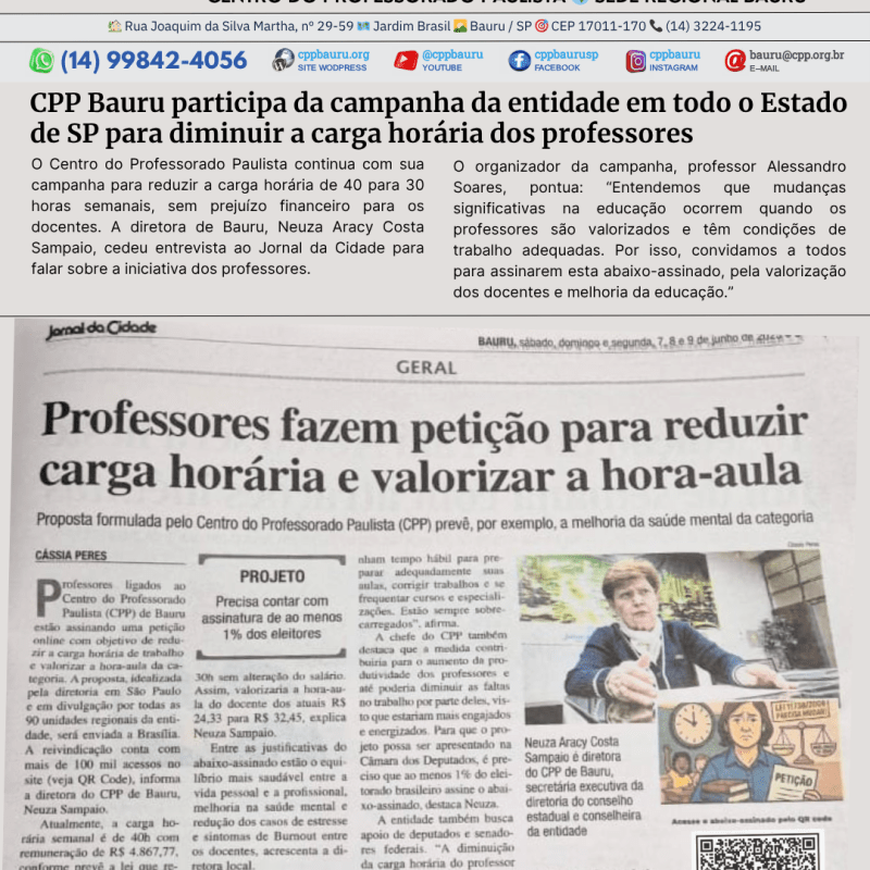 CPP Bauru participa da campanha de redução da carga&nbsp;horária