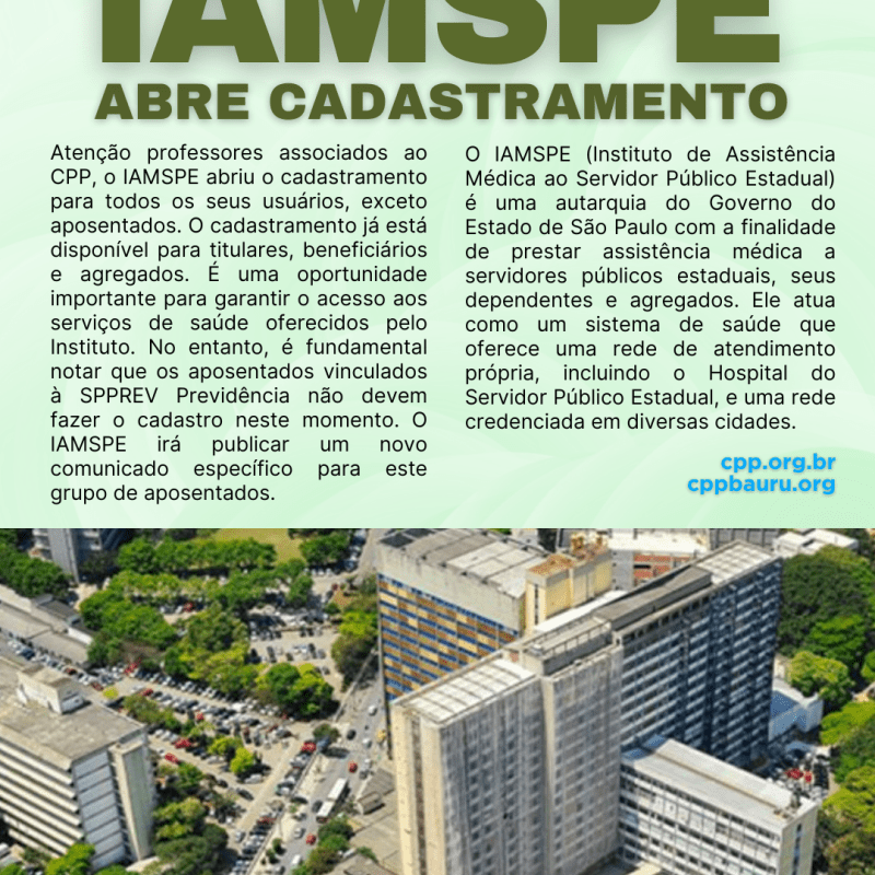 🔔 IAMSPE abre&nbsp;cadastramento