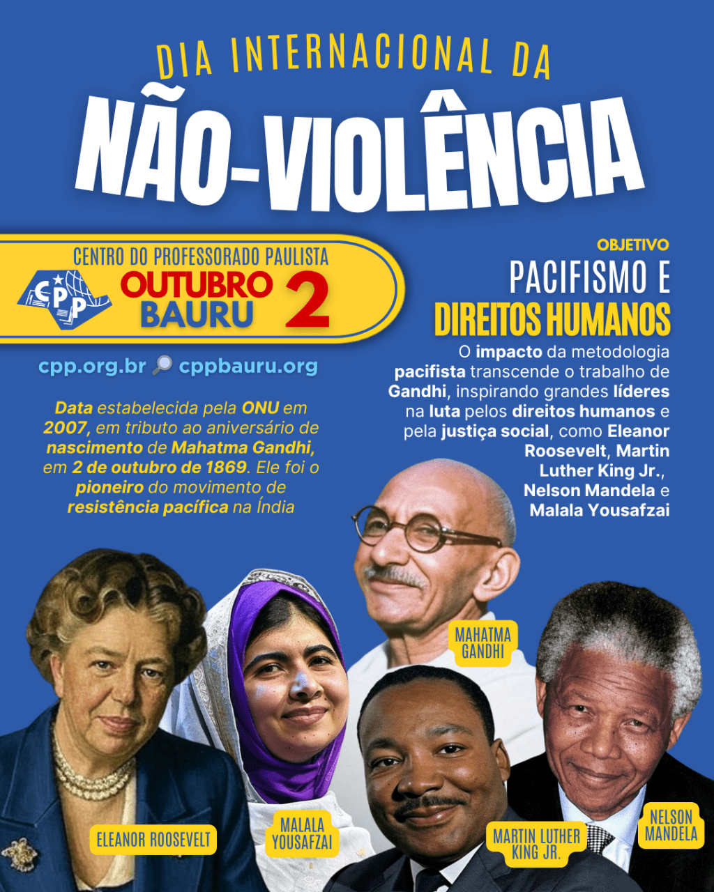 🔔 Dia Internacional da Não-Violência 🕗 2 de&nbsp;Outubro