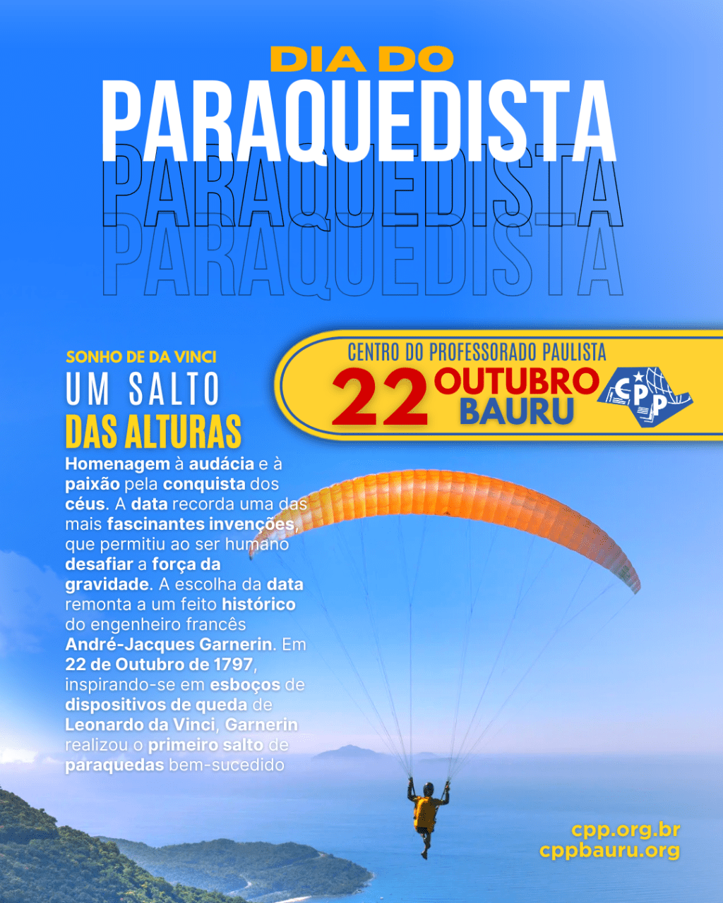 🔔 Dia do Paraquedista 🕗 22 de&nbsp;Outubro