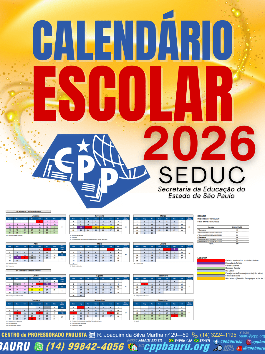 🔔 Calendário Escolar 🕗 SEDUC&nbsp;2026