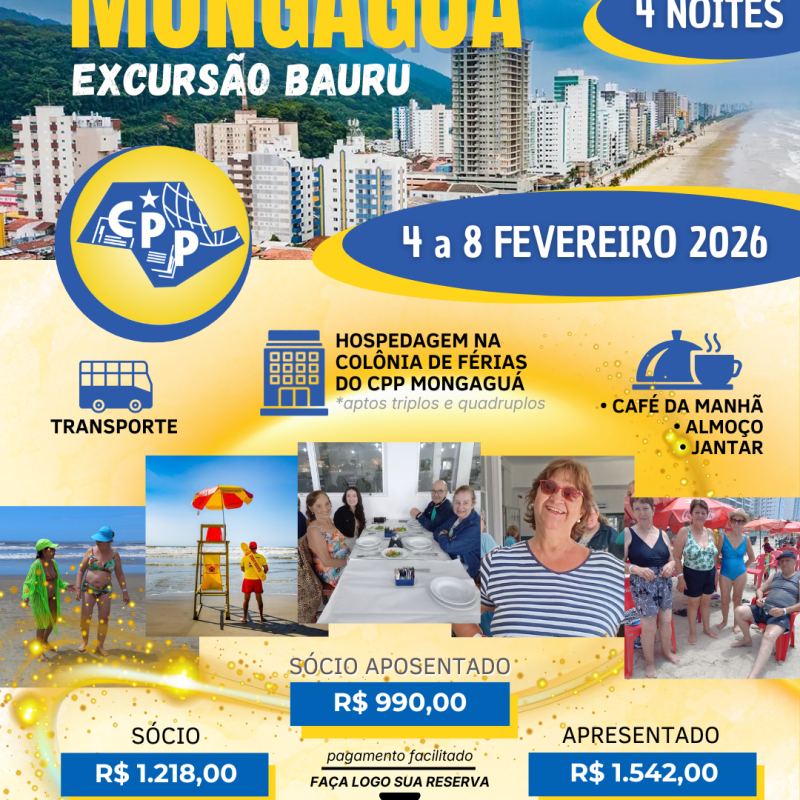 ⛱️ Excursão para Mongaguá 🚌 Saída do CPP Bauru 🔔 FEV&nbsp;2026