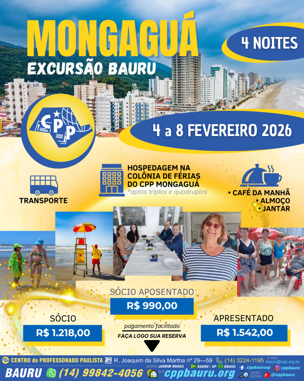 ⛱️ Excursão para Mongaguá 🚌 Saída do CPP Bauru 🔔 FEV 2026