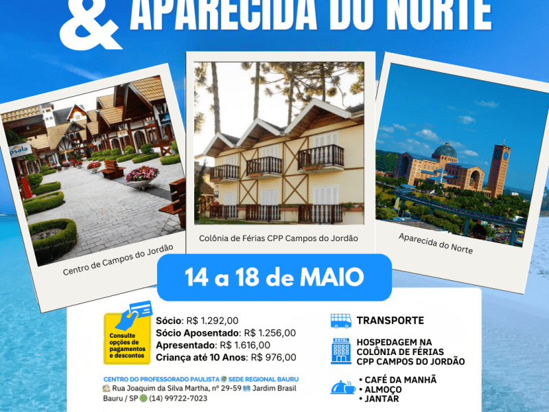 🚌 Excursão para Campos do Jordão e Aparecida do Norte 🔔 Maio&nbsp;2026