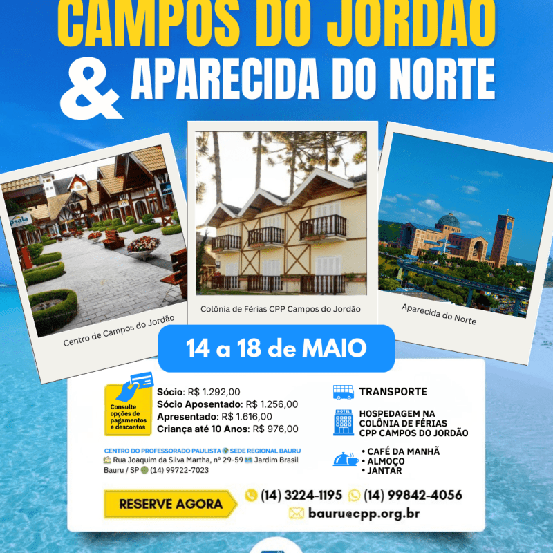 🚌 Excursão para Campos do Jordão e Aparecida do Norte 🔔 Maio&nbsp;2026
